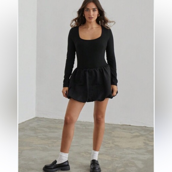 521. Lace Sheer Bow Bubble Skirt Dress Black - Picture 1 of 2